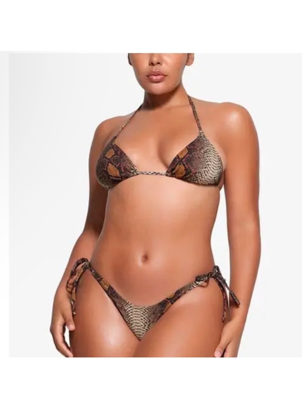 Skims Bikini Set Snake Skin Print triangle bikini and side tie bottoms, size S